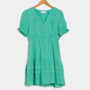 NWT Nordstrom Maisie Eyelet Trim Tiered Ruffle Lace Cotton Dress Mint Turquoise